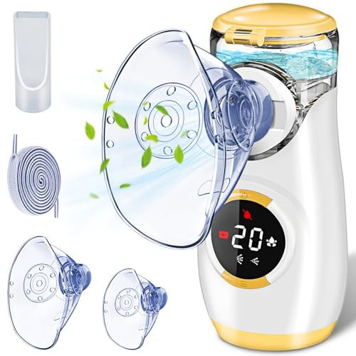 2024 Inhalationsgerät mit Display für Erwachsene und Kinder, Sentasi Effiziente Inhaliergerät mit Zeitanzeige, Mini Tragbar Inhalator Vernebler Leise, 2 Stufe Einstellbar mit Reinigung Modus (Gelb)