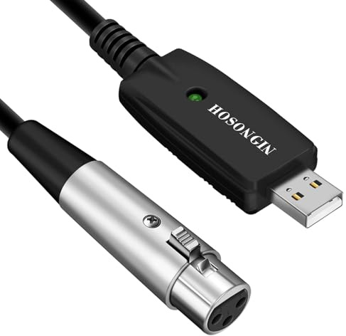 HOSONGIN XLR to USB Cable for Microphone, 48V Phantom Power Required for Condenser Microphone, Plug and Play Audio Adapter Built in DAC for Podcasting Recording, Streaming and Karaoke, 10ft