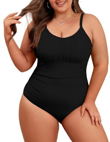 Century Star Badeanzug Damen Große Größe Badeanzug Damen Bauchweg Badeanzüge für Damen Vertikale und horizontale verstellbare Schultergurte Bademode Damen Schwarz 3XL