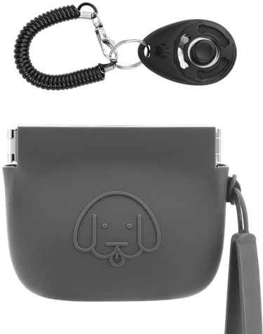 FIDWALL Bolso de silicona para golosinas para perros, cierre automático, con clicker de entrenamiento, caminata para gatos, formato de bolsillo, gris oscuro