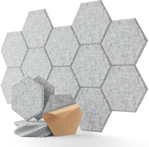 Soundsbay Schalldichte Schaumstoffplatten für die Wand, sechseckig, schalldichte Wandpaneele mit hoher Dichte, schalldichte Paneele für Wände, Büro, Aufnahmestudio, Decke, 30,5 x 25,4 x 1 cm, Grau, 12
