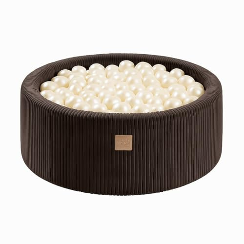 MEOWBABY Bällebad Baby Rund 90x30cm – Ballpool mit 200 Bällen, Schaumstoff, Kinder Bällebad, Spielzeug, Cord, Braun: Perlwieß