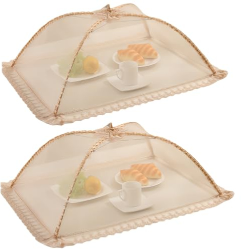 Lot de 2 grands couvercles alimentaires en maille de qualité supérieure réutilisables et pliables pour pique-nique, extérieur, 40 x 50 cm, pour protéger les mouches, les insectes, les moustiques