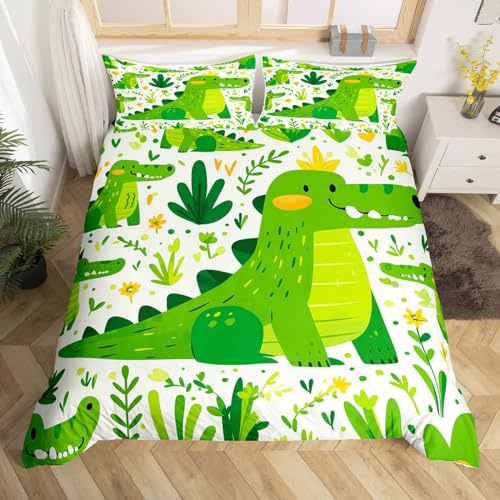 Homewish Housse de Couette 140x200 Drôle de Crocodile avec 1 Taie d'oreiller, Parure de Lit Dessins Animés sur La Faune, Sets de Housses de Couettes Floral Botanique, Couvre Lit Animaux Mignon