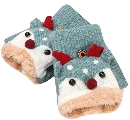 Handschuhe & Fäustlinge für Jungen Mädchen, Niedliche Kinder Fingerlose Handschuhe Strickhandschuhe mit Klappe, Plüsch Warme Cartoon Weihnachten Winterhandschuhe, Halbfinger Fäustlinge für Alter 2-6