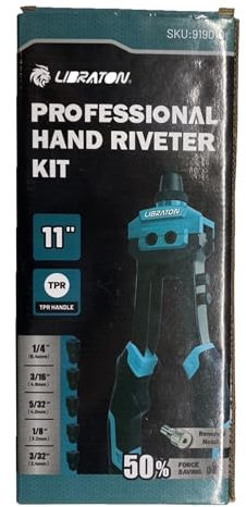 LIBRATON Rivet Gun Set, Two-Handed Pop Rivet Gun Kit, Heavy Duty Rivet Gun, Pop Riveter with 250 Aluminum Rivets in Box, 5 Tool-Free Interchangeable Nozzles, 5 HSS Drill Bits, for Automotive, Metal