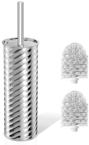 VEHHE Toilet Brushes & Holders, Toilet Cleaner Brush Set Stainless Steel, Loo Brush and Holder Set with two 360-Degree Deep Cleaning Rotating Head, Toilet Scrubber for Bathroom Toilet (Silver)
