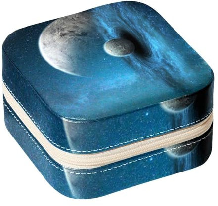 Diusye Kleine Schmuckschatulle für Ringe, Ohrringe, Halsketten, Armbänder, Armreifen, Mini-Reise-Schmuckkästchen, Organizer für Frauen und Mädchen, Geschenke – Galaxie, Kosmos, Sternenhimmel, Planet