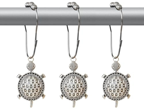 Sea Turtles Shower Curtain Hooks Decorative Rings for Bathroom Ocean Beach Bath Decor Rust Proof Stainless Steel Shower Curtain Hanger,Pack of 12 (Silver)