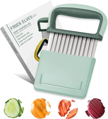 Cortador de patatas fritas genérico de acero inoxidable, hoja corrugada, lavavajillas verde)
