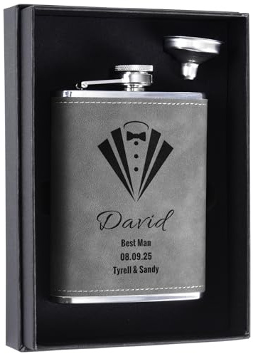 Geschenk für trauzeuge mann, Personalisierte Trauzeuge Geschenk Flachmann, Flachmann 8oz/237ml Edelstahl Set mit Gravur für Hochzeit (Grau)