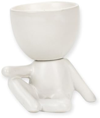 Blumentopf Figur Mensch – Lustiger Übertopf mit Gesicht & Armen – Sukkulenten Pflanzgefäß – Deko für Wohnzimmer, Büro, Badezimmer, Garten und Balkon – Geschenkidee für Pflanzenfreunde (Weiß-D)