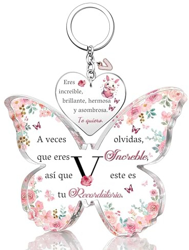 Regalos Inspiradores Carteles y Placas Decorativas Llavero Acrílica Juego A a la Z Letra Inicial 26 Alfabetos Cumpleaños Navidad Amiga Hija Recuerdo Graduación Mujeres Personalizadas San Valentín (V)