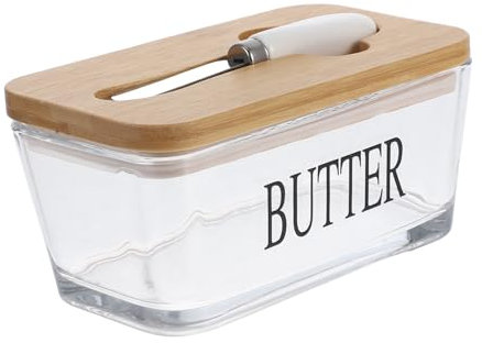 Luxshiny Caja De Con Hermético Recipiente De Vidrio Tapa De Bambú Mantequillera