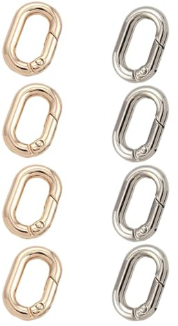 OUDQFCJ 8 Piezas Cierre Ovalado de Mosquetón Mini para Joyas, Cierre de Resorte Chapado en Oro para Collares y Pulseras, Ideal para DIY y Accesorios Artesanales (Oro+Plata)