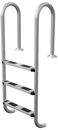 QEENTOE Edelstahl Poolleiter für Pools 1,0-1,4 Meter Tiefe – 3-stufige 132 cm Höhe mit Rutschschutz & Handlauf – Leicht montierbar (inkl. Befestigungsset) – Ideal für Private Schwimmbecken