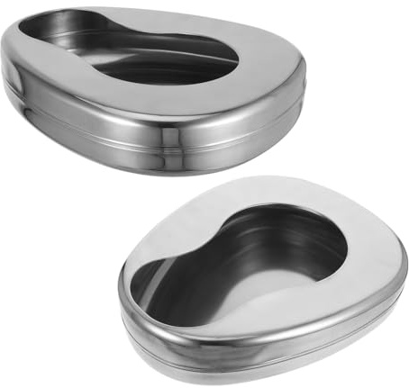 WRITWAA 2 Stück Bettpfannen aus Edelstahl: Bettpfanne für bettlägerige Patienten und ältere Menschen – tragbares und auslaufsicheres Design – Bettpfannen aus Metall für den Einsatz im zu Hause