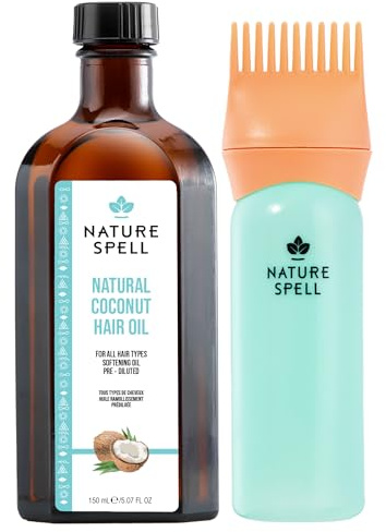 Nature Spell Coconut Oil for Hair with Comb Applicator, Vegan, 150ml | Pre-Diluted Oil to Deeply Moisturise & Repair Damaged Strands, for All Hair Types