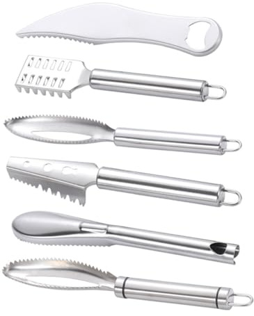Gatuida 6 Piezas Escamador Pescado Profesional Acero Inoxidable Herramienta Cocina Práctica Fácil Limpieza Colgante