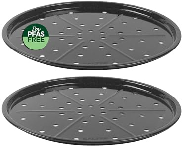 Salter Brilliance Pizza Pan Set – 2 x Round Baking Trays, Vitreous Enamel Non-Stick Coated Steel, Dishwasher Safe, Made in the UK, 33 x 33 x 1.5cm, PFAS-Free, for Pizza/Garlic Bread, Black Speckled | Enamel-Coated Steel, PFAS-Free Non-Stick, Dishwasher Safe, Black Speckled Finish, Made In The UK, For Pizza Or Garlic Bread