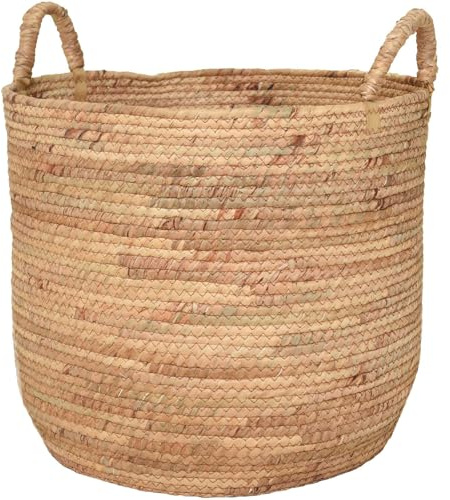 VIVANNO Korb DORMANTE Wasserhyazinthe Natur dekorativer Aufbewahrungskorb mit Griffen runde Form vielseitig einsetzbar 45x38 cm