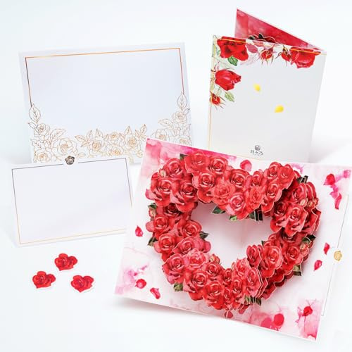 HIBINO 3D Pop-Up Rose Card | With Slide-Out Message Note | Handcrafted Floral Design | Perfect for Mother’s Day, Anniversaries, Birthdays, Weddings, and More | Designed in Japan