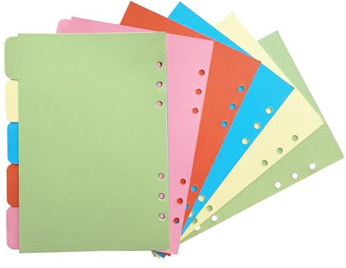 DEFIYEAR 25 Blätter/5 Sets Ordner Trennblätter, A5 Trennblätter 6 Loch, Register A5 Ringbuch, Trennstreifen Bunt für Planer Notizbuch