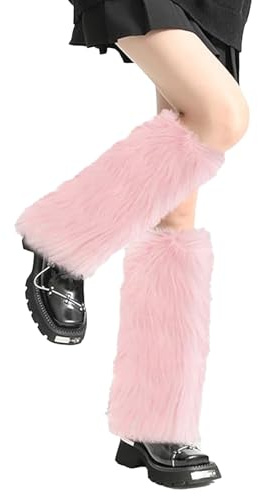 MUNSKT Scaldamuscoli in pelliccia sintetica da 40 cm, scaldamuscoli in pelliccia sintetica per donne, caldi polsini per stivali di Natale Y2K per costumi da festa musicali, rosa, Taglia unica