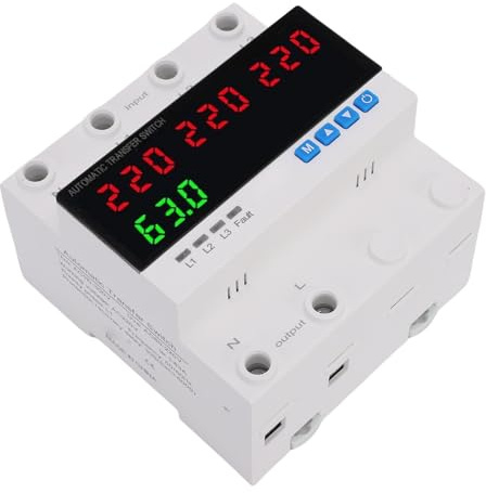 Spacnana Commutateur de Transfert Automatique 63A 4P Protecteur de surintensité triphasé avec Affichage LED pour Onduleur de Générateur, Disjoncteur Réglable pour Usage Industriel d'hôpital de