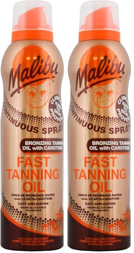 Malibu Sun, Fast Tan, Continuous Tanning Oil with Coconut Spray, Easy Application, 175ml (Pack of 2)