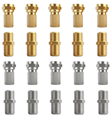 20 STK Vergoldet F-Stecker Set, 7mm F Stecker + SAT Adapter Verbinder | F-Kupplung F-Stecker für Koaxialkabel, Antennenkabel, Sat-Kabel und BK Anlagen