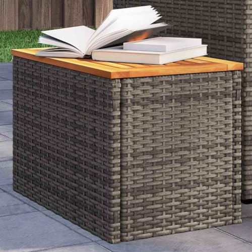 Mandloder Garten-Beistelltische 2er-Set, Grau, 55x34x37cm, aus Poly Rattan und Akazienholz, witterungsbeständig, für Terrasse, Balkon und Garten