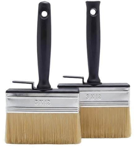 Fence Block Paint Brush 2pcs 4 inch Block Brush, Rubber Grip Paintbrush for Wall Ceiling Deck Masonry Shed Outdoor and Large Surface Painting