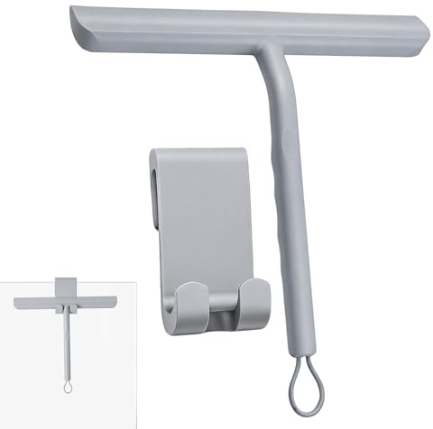 Vinabo Rasqueta Limpiacristales de Silicona para Ducha con Soporte, 21cm, Limpia Mamparas, Espejos y Ventanas sin Dejar Rayas, Diseño Ergonómico Antideslizante, Gris
