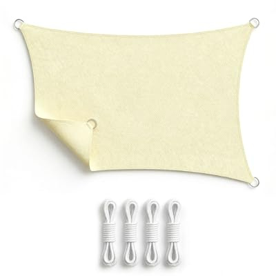 Vela de Sombra Rectangular 3x4m, HDPE Impermeable y Antidesgarro, Protección UV, Resistente al Viento, para Balcón, Jardín o Patio, Beige