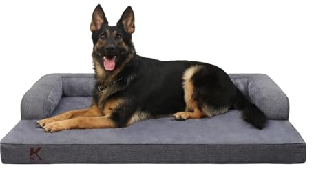 KSIIA Orthopädisches Hundebett Grosse Hunde Abnehmbar Waschbar 134x91x19cm | Hundekorb Wasserdicht mit Rand, Rutschfeste Unterseite, U-förmige Verstärkungsrandkonstruktion Hundekissen xxl, Dunkelgrau