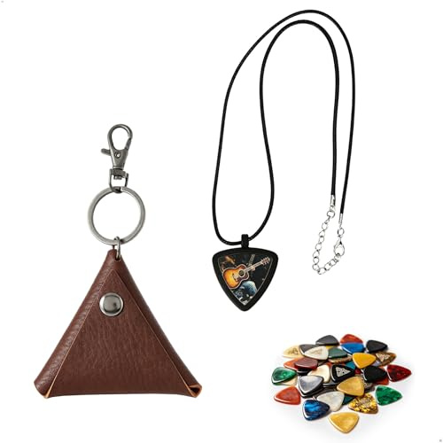 Guitar Picks Halter, Plektrum Kette Halter, Gitarren Zubehör, Guitar Pick Holder 2er-Set Praktischer Schlüsselanhänger aus Leder Wasserdicht und Strapazierfähig Schmutz und Kratzfest Aufbewahrung