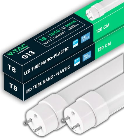 V-TAC 2x TuboS LED 120 CM - T8 G13-18W - 1850 Lúmenes - [Chip Samsung] - Tubos LED para Techo, Pared, garaje, Tienda - Tubo LED forma T8 - Sustitución de neón - Blanco Frío 6500K