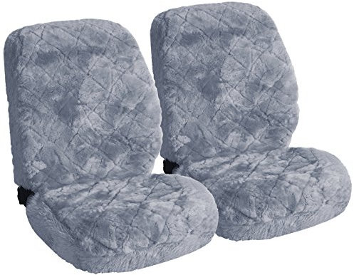 WOLTU Lammfellbezug Auto Sitzbezug Echtlammfell Vollbezug Vordersitzbezug universal Größe, Feste Wolle, 2er Set, ca. 1.8 cm Dicke, Silber