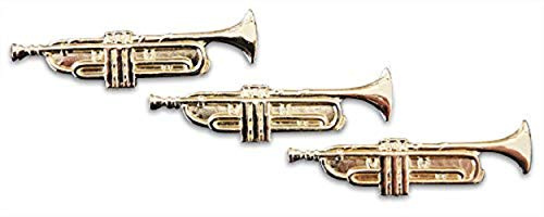 3-Piece Brass Trumpet Musician Lapel or Hat Pin & Tie Tack Set with Clutch Back by Novel Merk