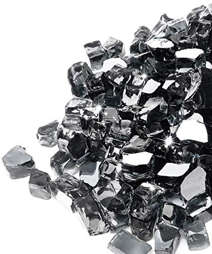 GASPRO 15,9 kg wunderschönes reflektierendes Feuerglas für Feuerstelle, dekorativer Gaskamin Glassteine, schwarz, 1,27 cm