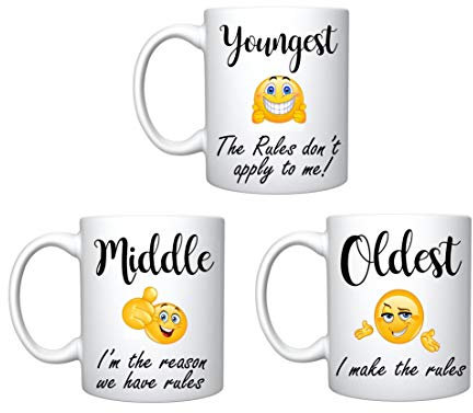 iTRONiK 3 Mugs Set Family Siblings Youngest Middle Oldest Child Rules Mugs