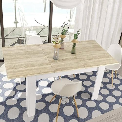 Dmora - Table Extensible Midland, Console Extensible pour Salle à Manger, Table de Cuisine ouvrant avec rallonge, 140/190x90h78 cm, Chêne et Blanc