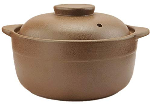 YHRJ Earthen Pot Casserole Pure color unglazed gas ceramic casserole Multifunctional uncoated spodumene flat clay pot Suitable for 1-5 people (Color : Khaki, Size : 1.2L)