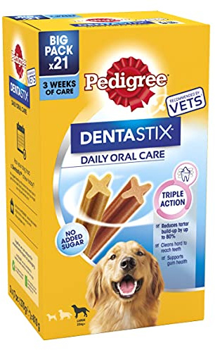 Pedigree Dentastix – tuggleksak för daglig tandvård, stora hundgodis + 25 kg, 1 påse (21 stycken)