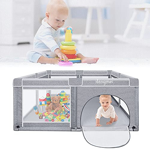 Aufun Laufstall Baby Laufgitter Absperrgitter, XL Kleinkinder große Sicherheitsspielplatz, Schutzgitter Krabbelgitterc für Kinder, Grau(180x150x68cm)
