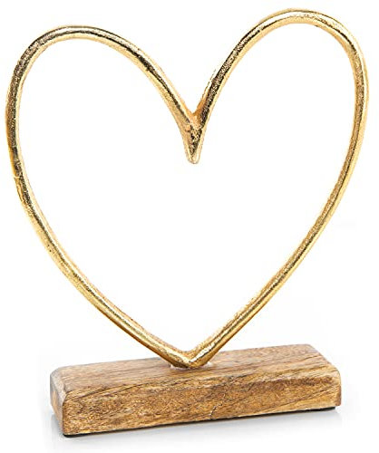 Deko-Figur Herz: Dekofigur zum Hinstellen, Skulptur Metall & Holz, Geschenk Hochzeit & Geburtstag & Valentinstag, Dekoration Wohnzimmer & Flur, Dekofiguren Modern, Holzdeko Sideboard, 23 x 20 x 5 cm