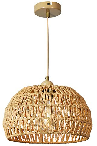 FORCOSO Rattan Lampe - Boho Pendelleuchte Esstisch E27 Hängelampe Geflecht Ø30cm Vintage Decken Hängeleuchte für Schlafzimmer Wohnzimmer Küche - Braun