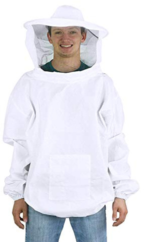 XGOPTS Ventilated Beekeeping Suit Jacket Professional Lightweight Beekeeper Protective Clothing Smock with Hood and Veil for Adult Men Women, White