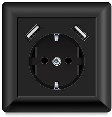 Schuko Steckdose mit usb Anschluss, USB-A Port Max. 3.4 Amp, Unterputz Steckdose mit Steckklemme, Schutzkontakt Wandsteckdose